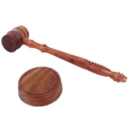 VINTIQUEWISE Wooden Decorative Brown Gavel Hammer with Wood Base Block for Lawyers, Judges, and Courts QI004395